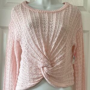 New - Pink Lace Knit Sweater with Twist Front